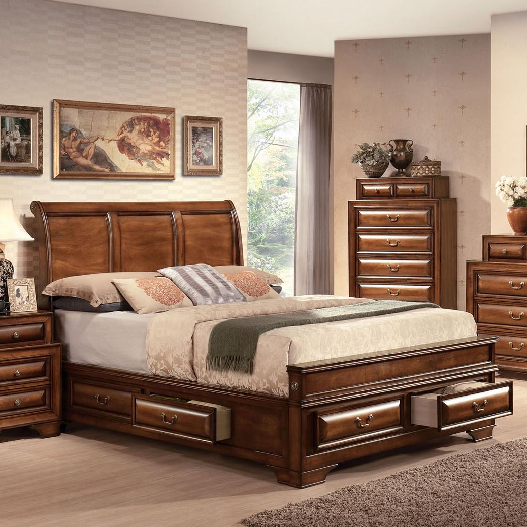 Acme Furniture Konane Traditional Sleigh King Bed W/Drawer Storage